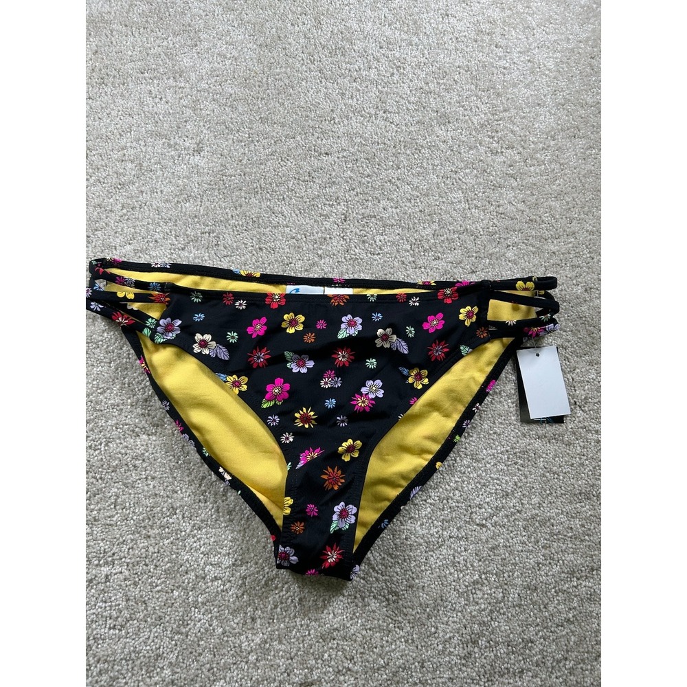 California Waves Swimwear Women's XL Floral Bikini Bottoms Black